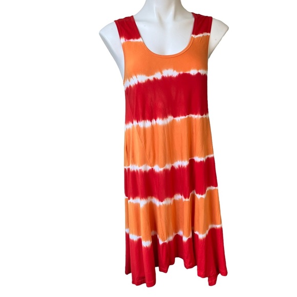 Ellen Tracy Modern Mango/Red Tie Dye Tank Summer Dress - Picture 6 of 11